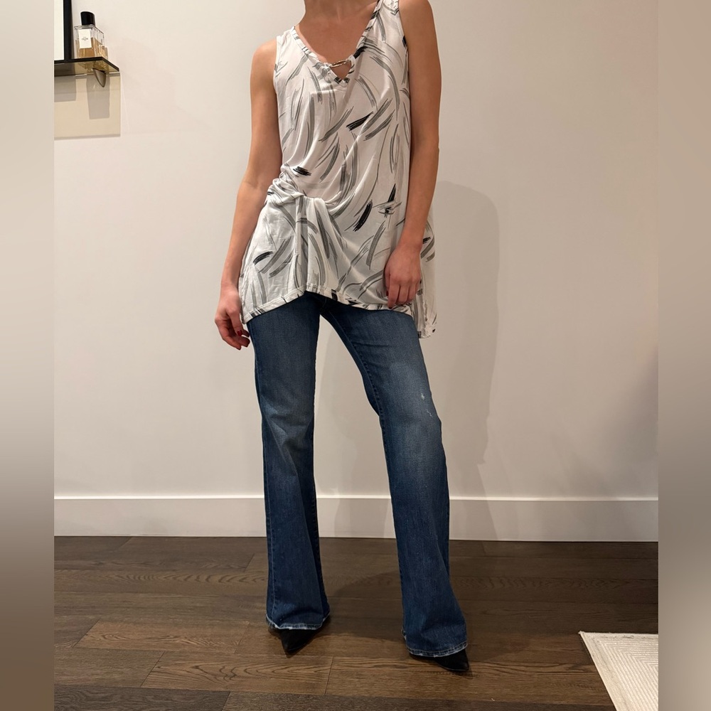 Vintage Abstract Drape Tank Top – Asymmetrical Hem
